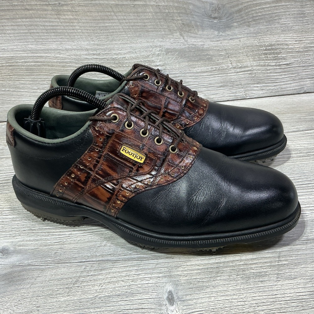 Footjoy Dryjoys Tour Black Brown Gator Saddle Golf Shoes 53729 Men's Size 8.5 M